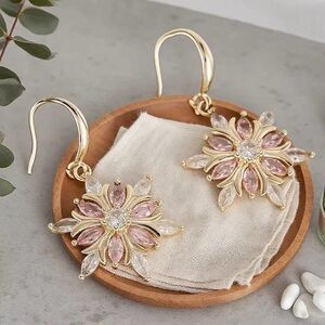 Elegant Gold and Pink Floral Earrings